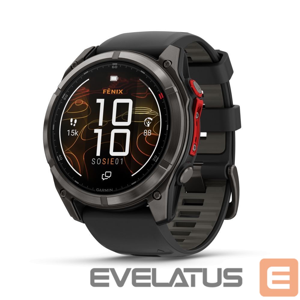 Nutikell Garmin fenix® 8 Pro – 51 mm, MicroLED
Sapphire, Carbon grey DLC titanium with Black/pebble grey silicone band