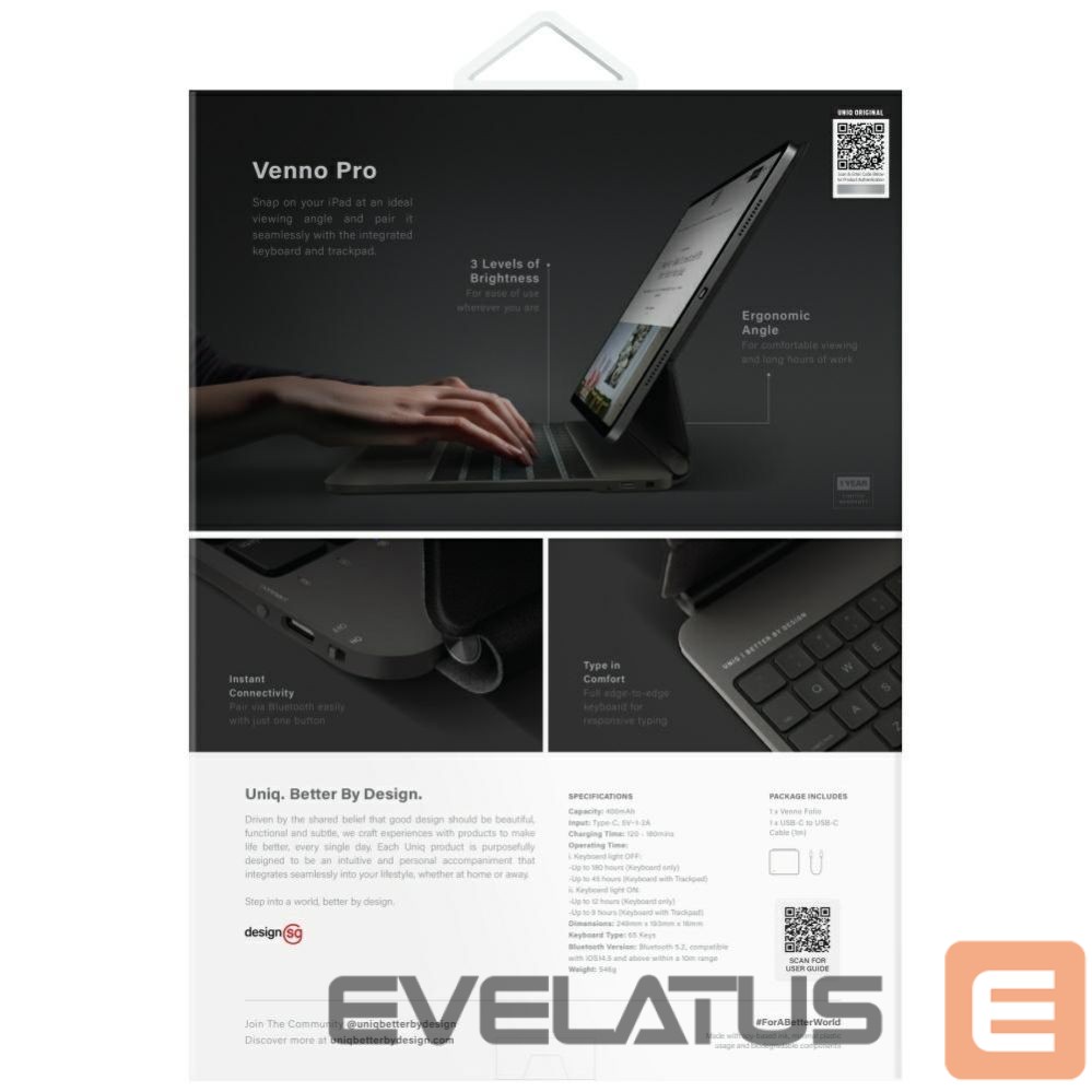Muud kaubad UNIQ Uniq Venno Pro Magnetic Smart Case with Keyboard for iPad Air 10.9" (2020/2022) / Pro 11" (2021/2022) / Air 11" (2024/2025/2026) - Black
