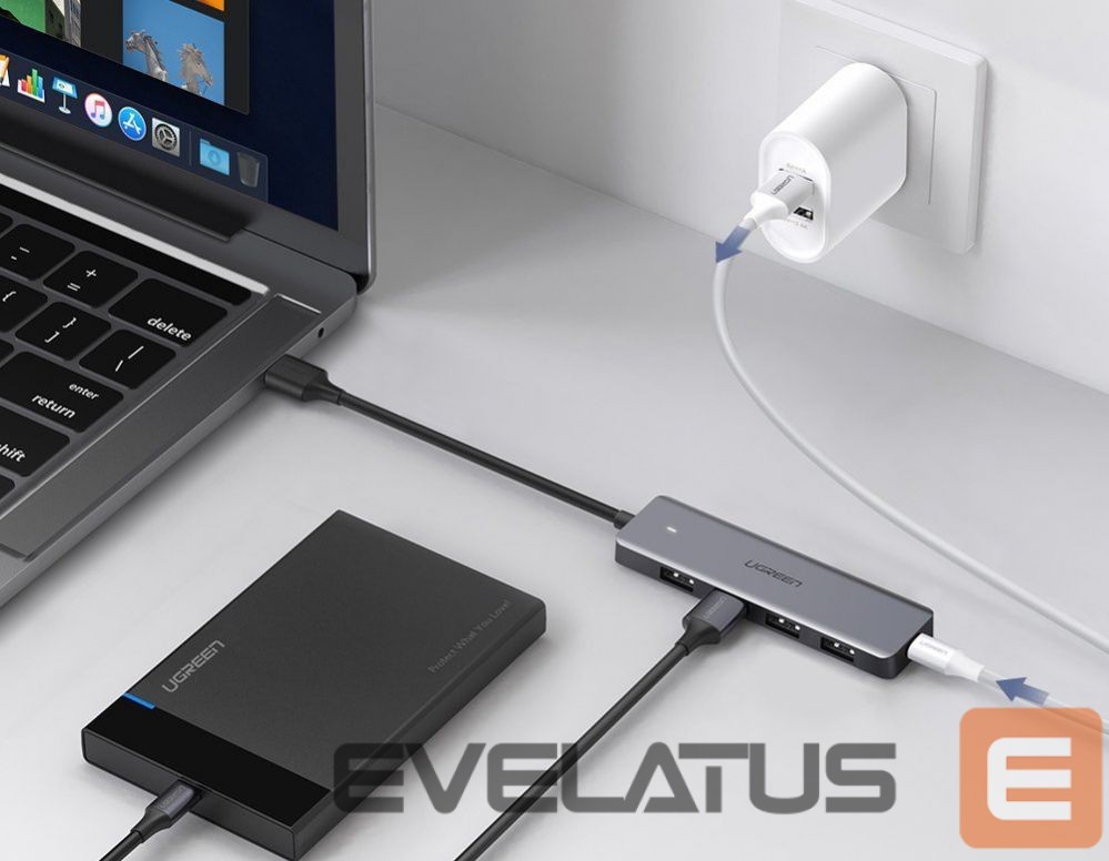 Kaabel Ugreen Ugreen USB HUB - 4x USB 3.2 Gen 1 with micro USB power port gray (CM219 50985)