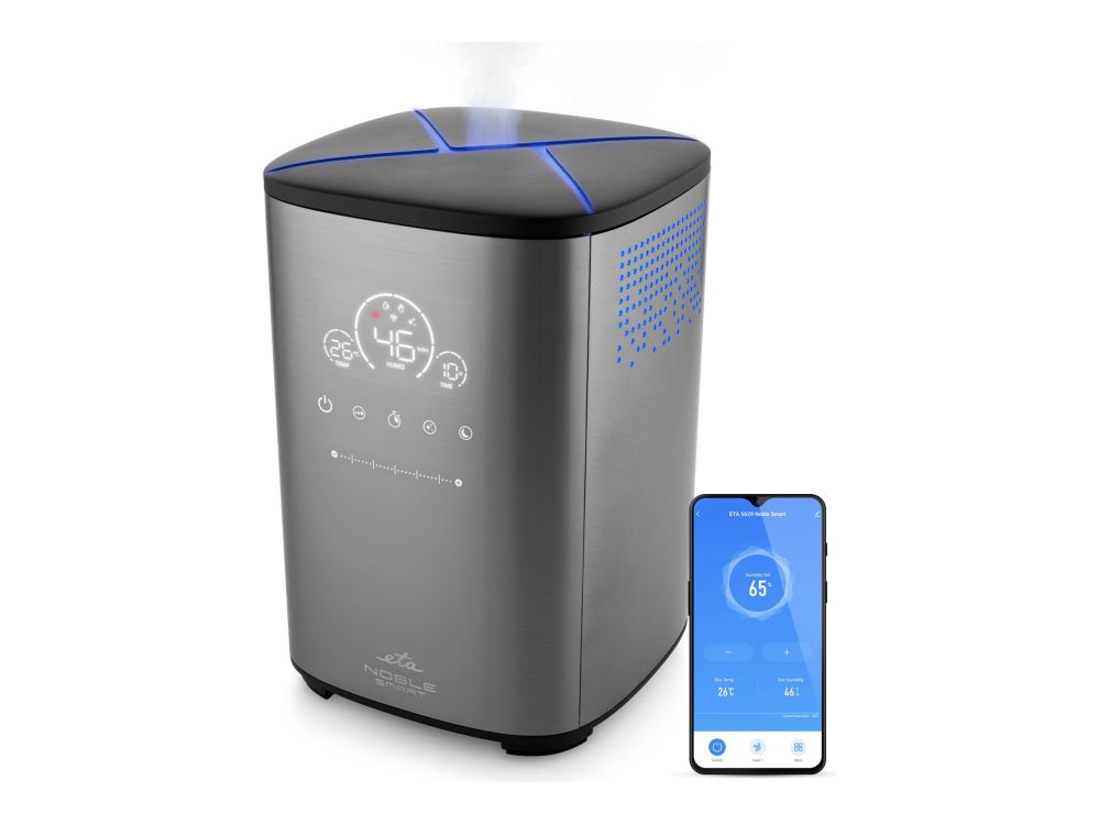 Õhupuhasti ETA Humidifier | Noble Smart 5629 90000 | 110 W | Water tank capacity 4 L | Suitable for rooms up to 50 m² | Ultrasonic | Grey | Humidification capacity 500 ml/hr