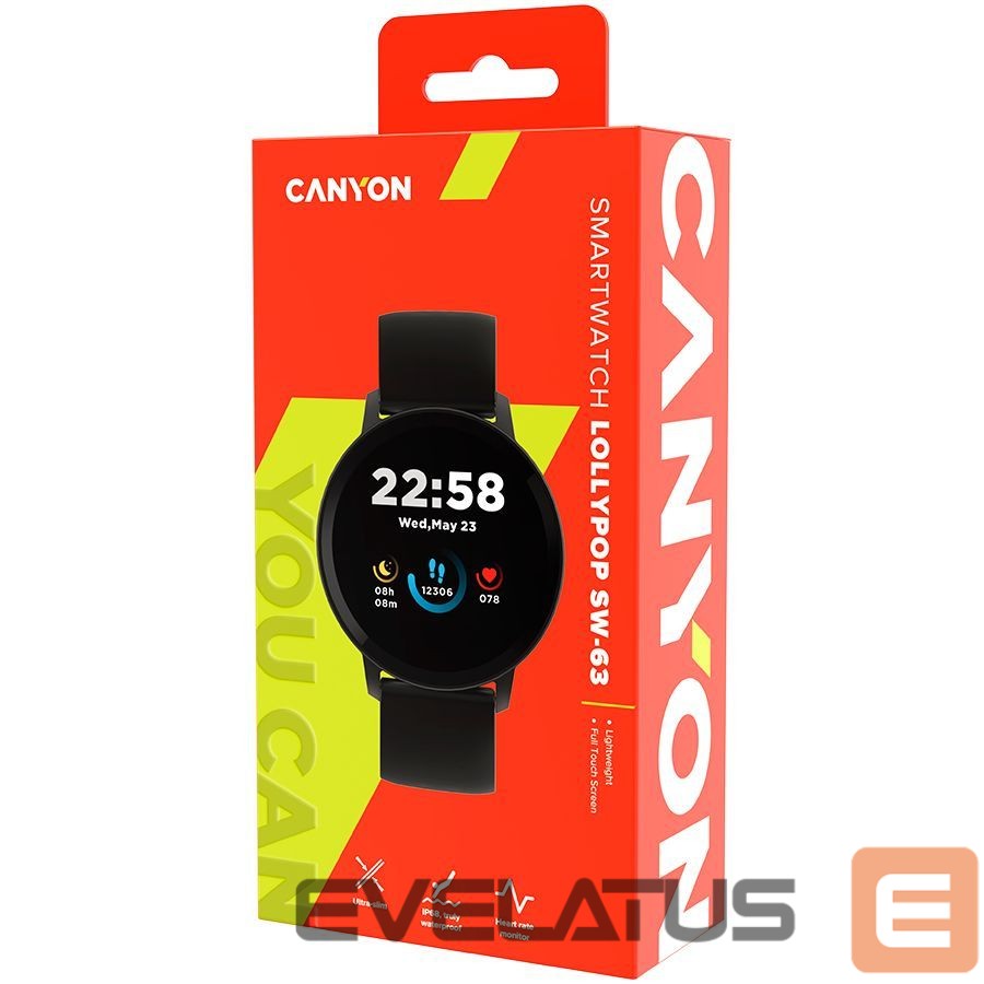 Nutikell Canyon CANYON Lollypop SW-63, Smart watch, 1.3inches IPS full touch screen, Round watch, IP68 waterproof, multi-sport mode, BT5.0, compatibility with iOS and android, black, Host: 25.2*42.5*10.7mm, Strap: 20*250mm, 45g