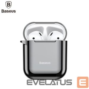 Tagakaaned Baseus  Metallic Shining Ultra-thin Silicone Protector Case with Hook for Airpods 1 / 2 Black