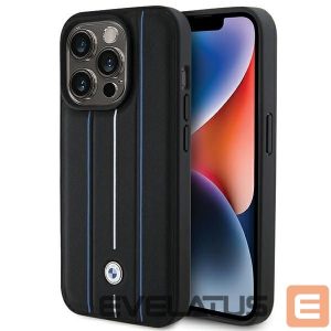 Muud kaubad BMW  BMW Leather Stamp Blue Line Case for iPhone 15 Pro Max - Black 