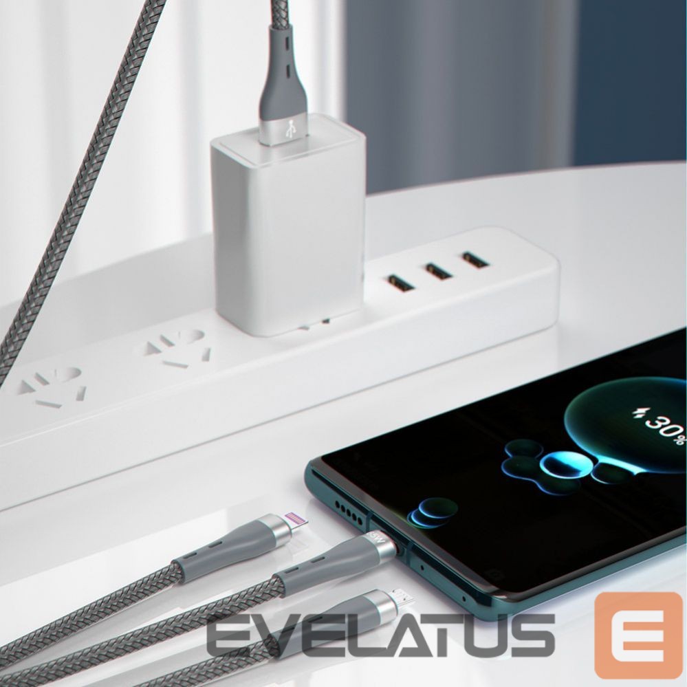 Kaabel Dudao Dudao 3in1 USB cable - Lightning / microUSB / USB Type C 65W 1.2m gray (L20X)