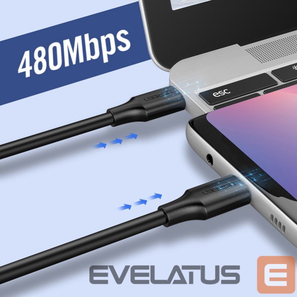 Kaabel Ugreen Ugreen US286 USB-C - USB-C PD QC 3A 480Mb/s 2m Cable - Black