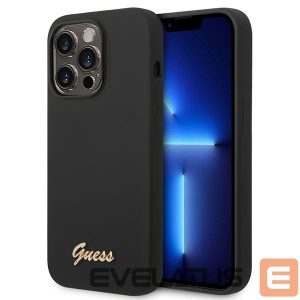 Tagakaaned Guess  Guess Silicone Vintage Gold Logo iPhone 14 Pro Case - Black 