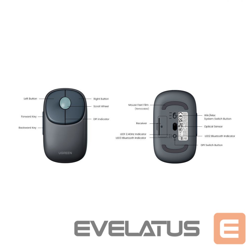 Arvutihiir Ugreen Ugreen MU102 FUN+ Bluetooth / 2.4 GHz wireless mouse - black