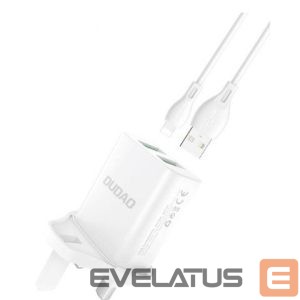 Adaptrid Dudao  Wall charger UK plug (United Kingdom) 2xUSB-A 2.4A white + USB-A cable - Lightning White