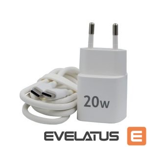 Adaptrid Evelatus  FusionChage Wall Charger Bundle 20W Power Adapter - 60W USB-C to USB-C Silicone Cable White