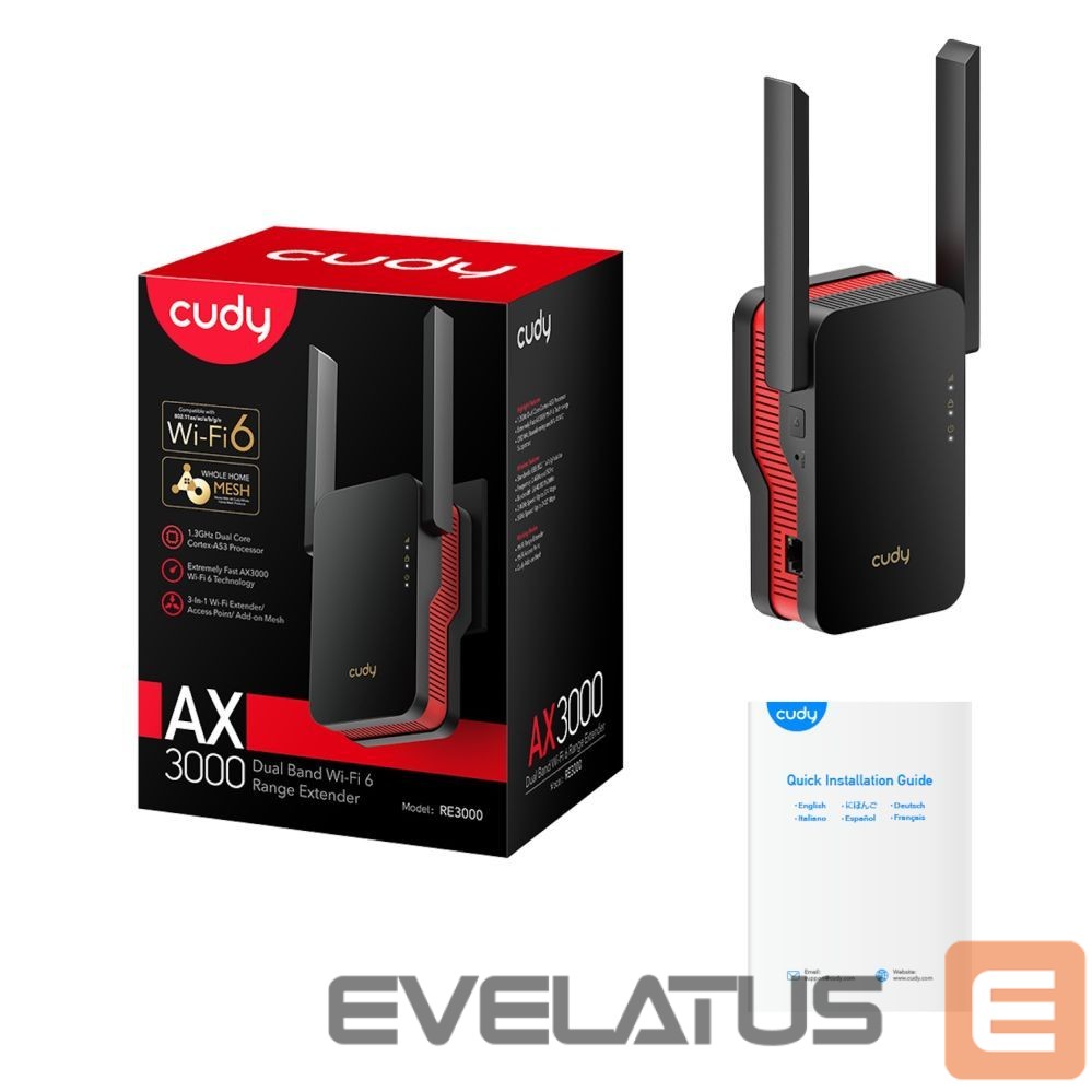 Ruuterid Cudy RE3000 MeshFlex AX3000 WiFi 6 Mesh Repeater Dual Band Gigabit Port WPS WPA3 Signal Light White
