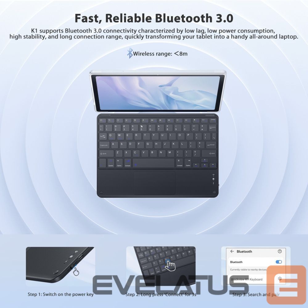 Arvuti klaviatuur Blackview K1 Bluetooth Keyboard Wireless Ultra Slim 10” – 280mAh Battery, Bluetooth 3.0, Compatible with Windows / Android / iOS, Black Gray