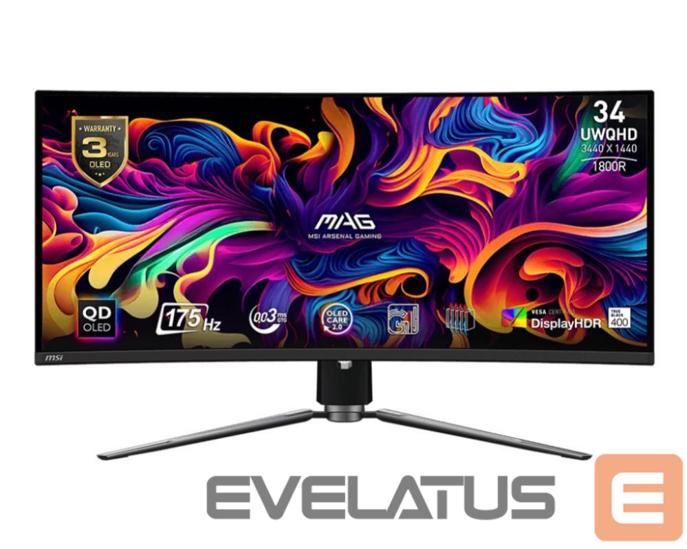 Monitorid MSI LCD Monitor||34"|Curved/21 : 9|Panel QD-OLED|3440x1440|21:9|175Hz|Matte|0.03 ms|Swivel|Height adjustable|Tilt|Colour Black|MAG341CQPQD-OLED