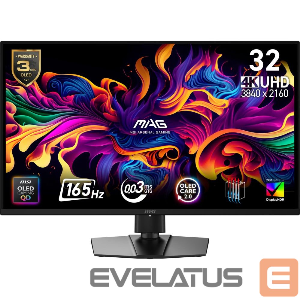 Monitorid MSI Monitor||31.5 "|3840 x 2160 pixels|4K Ultra HD|Native aspect ratio 16:9|QD-OLED|Flat|MAG322UPQD-OLEDE16