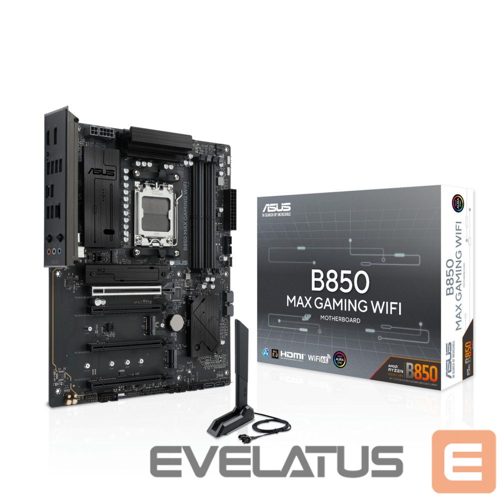 AMD protsessori emaplaat Asus Mainboard||AMD B850|Socket AM5|ATX|RAM DDR5-SDRAM|4xSlots|Wi-Fi Yes|Bluetooth Yes|3xNumber of M.2 (M) slots|B850MAXGAMINGWIFI
