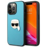 Tagakaaned Karl Lagerfeld  Karl Lagerfeld KLHCP13XPKMB iPhone 13 Pro Max 6,7" niebieski/blue hardcase Leather Ikonik Karl`s Head Metal 