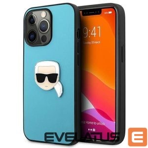 Tagakaaned Karl Lagerfeld  Karl Lagerfeld KLHCP13XPKMB iPhone 13 Pro Max 6,7" niebieski/blue hardcase Leather Ikonik Karl`s Head Metal 