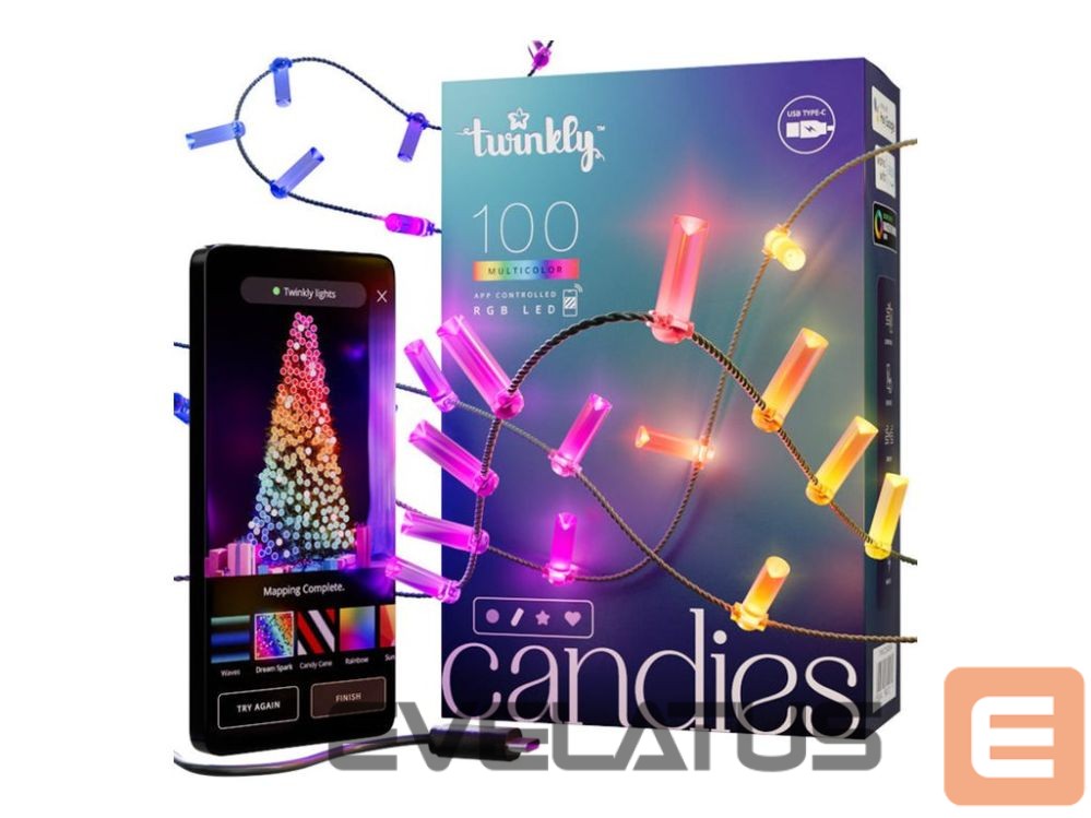 Valgustid twinkly Candies 100 Candle-shaped RGB LEDs, Clear Wire, USB-C