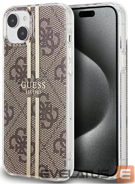 Tagakaaned Guess - iPhone 15 brown hardcase IML 4G Gold Stripe Brown