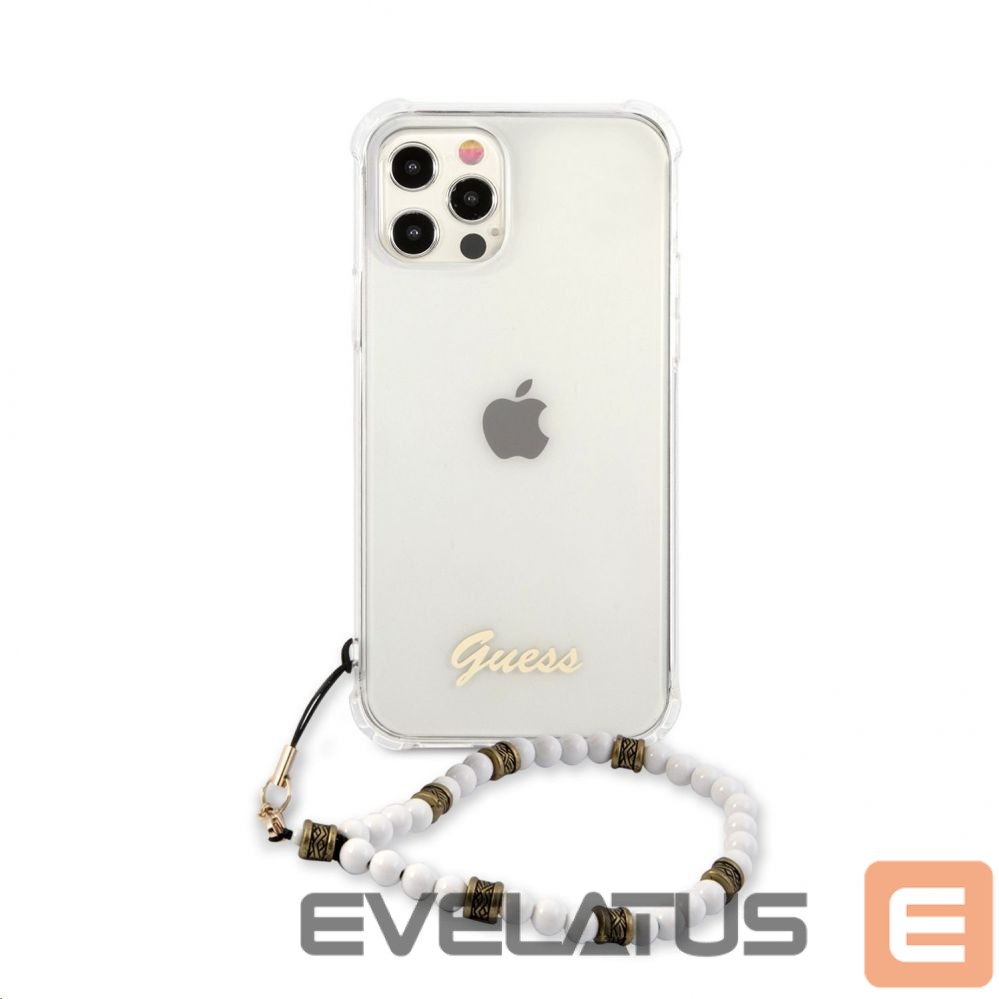 Tagakaaned Guess Apple iPhone 12/12 Pro PC Script and White Pearls Case Transparent
