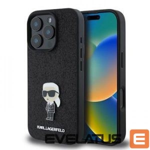 Tagakaaned Karl Lagerfeld - iPhone 16 Pro Fixed Glitter Metal Ikonik Case Black