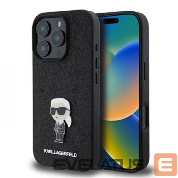 Tagakaaned Karl Lagerfeld - iPhone 16 Pro Fixed Glitter Metal Ikonik Case Black