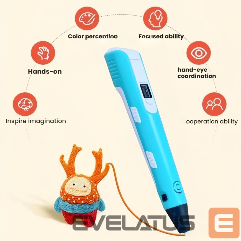 Mänguasjad iLike 3D Pen-3 with LCD display and 10 stencils Blue + Plastic set: 20 colors of 10 meters 200 meters Blue