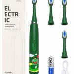 Hambahari iLike  Kids Sonic Electric Toothbrush, Waterproof, 5 Brush Heads (1+4 Replacement Heads), Battery Powered, Soft Bristles, Green Frog Design Green