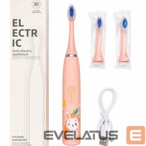 Hambahari iLike  Kids Rechargeable Sonic Electric Toothbrush, USB Charging, 3 Brush Heads (1+2 Replacement Heads), Soft Bristles, Waterproof, Bunny Design, Pink Pink