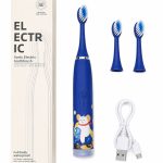 Hambahari iLike  Kids Rechargeable Sonic Electric Toothbrush, USB Charging, 3 Brush Heads (1+2 Replacement Heads), Soft Bristles, Waterproof, Blue Bear Design Blue