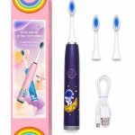Hambahari iLike  Kids Rechargeable Sonic Electric Toothbrush, USB Charging, 3 Brush Heads (1+2 Replacement Heads), Soft Bristles, Waterproof, Space Astronaut Design Purple