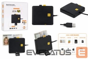 Üleminek iLike  4-in-1 USB Smart Card Reader with SIM, SD & Micro SD Support, CAC Reader for ID Cards, Bank Cards, eID and Memory Cards Black