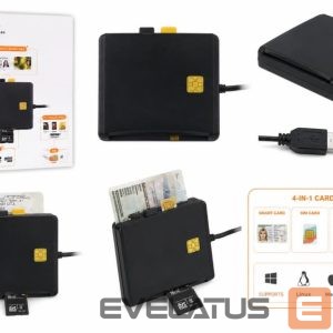 Üleminek iLike  4-in-1 USB Smart Card Reader with SIM, SD & Micro SD Support, CAC Reader for ID Cards, Bank Cards, eID and Memory Cards Black