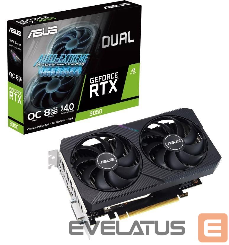 Graafikakaart / ideokaardid Asus Graphics Card||NVIDIA GeForce RTX 3050|8 GB|GDDR6|128 bit|PCIE 4.0 16x|Dual Slot Fansink|1xDVI-D|1xHDMI|1xDisplayPort|DUAL-RTX3050-O8G-V2