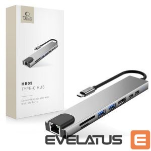 Muud kaubad Tech-Protect  Tech-Protect HB09 USB hub 8in1 TYPE-C + USB-A 3.0 + USB-C 3.0 + HDMI 4K 60HZ + SD/TF + PD100W + RJ45 1000 MB/S - gray 