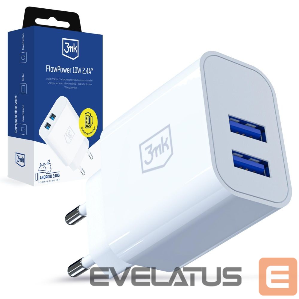 Muud kaubad 3MK 3mk FlowPower 10W 2.4A 2A Wall Charger - White
