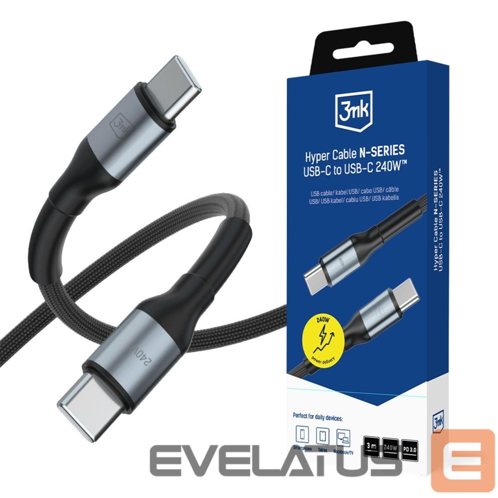 Muud kaubad 3MK 3mk Hyper Cable N-SERIES USB-C / USB-C 3m PD 3.0 QC 3.0 48V / 5A 240W - black