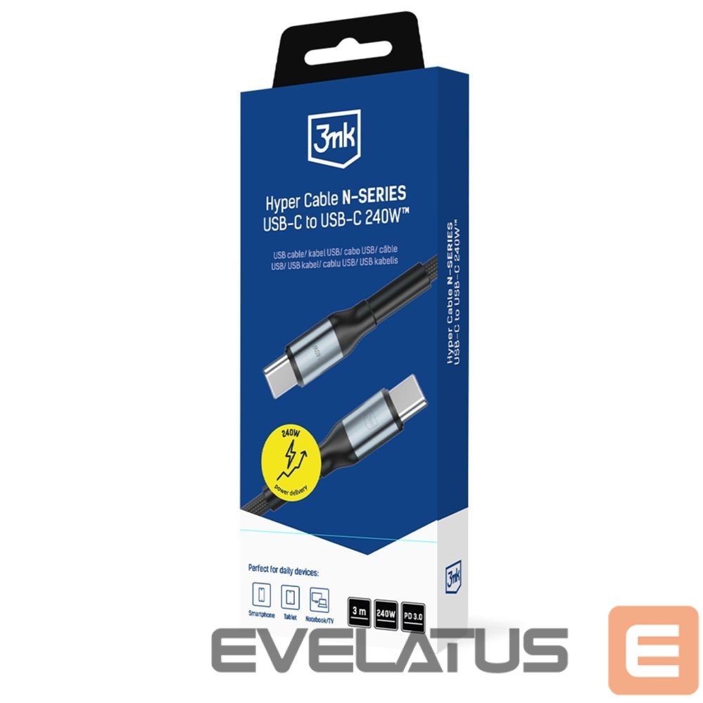 Muud kaubad 3MK 3mk Hyper Cable N-SERIES USB-C / USB-C 3m PD 3.0 QC 3.0 48V / 5A 240W - black