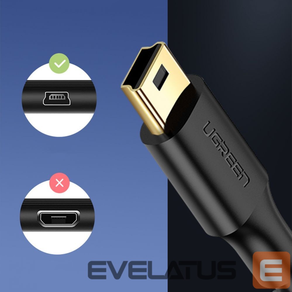 Kaabel Ugreen 5 pin gold-plated USB cable - mini USB 0.5m black (US132)