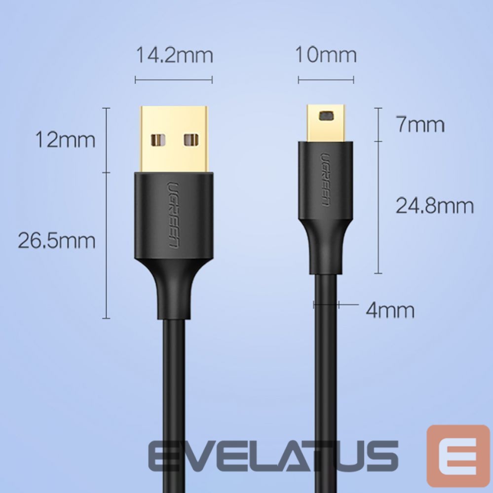 Kaabel Ugreen 5 pin gold-plated USB cable - mini USB 0.5m black (US132)