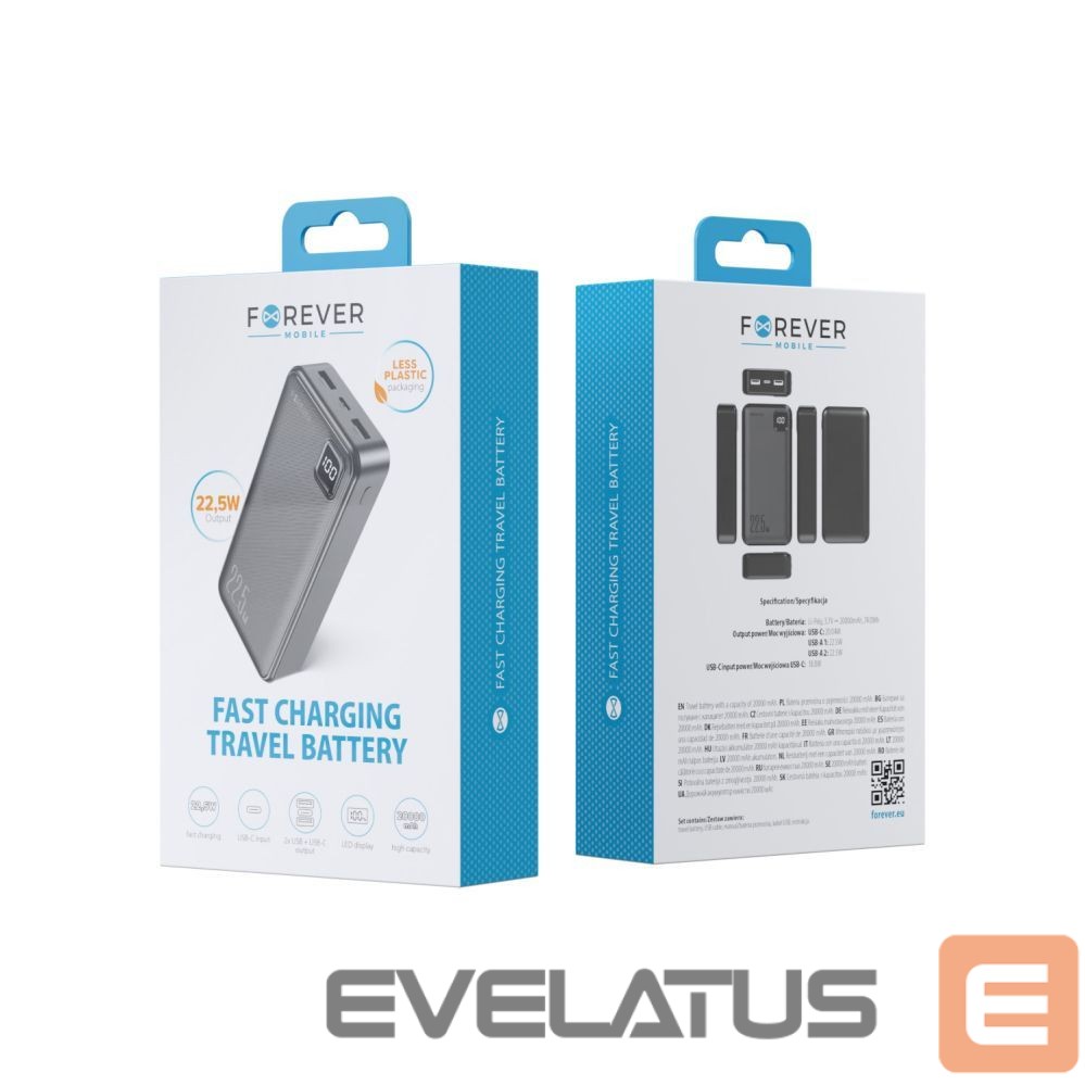 Väline aku Forever Forever power bank TB-300L PD QC 22,5W 20000 mAh black