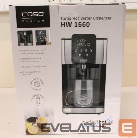 Veekeetja Caso SALE OUT. 01884 HW 1660 Turbo Hot water dispenser, Power 2600 W, Capacity 4 L, Black/Stainless Steel | | Turbo Hot Water Dispenser | HW 1660 | Water Dispenser | 2600 W | 4 L | Plastic/Stainless Steel | Black/Stainless Steel | DAMAGED PACKAGING