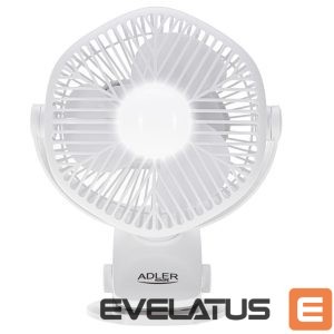 Ventilaator Adler  Rechargeable fan with clip | AD 7335 | Table Fan | 6 W | Diameter 12.7 cm | Number of speeds 3 | Oscillation | White 