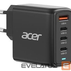 Kontroller Acer  67W PD GaN Charger, 2 x USB C and 1 x USB A, EU Plug, 100W USB C cable, Black (Retail Pack) 