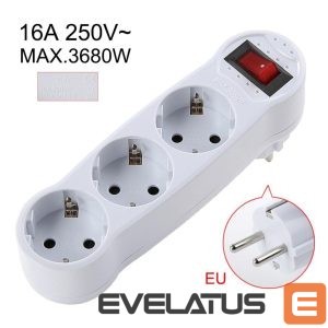 Üleminek CP  EU3 Perfect Travel Slim 180 degree Euro Power Socket expander to 3x plug 250V 16A Black