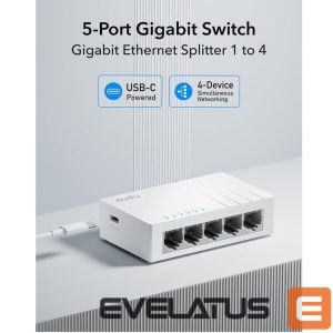 Ruuterid Cudy  GS105U NetSwitch 5-Port Gigabit Switch USB-C Power IGMP QoS Loop Prevention Black 