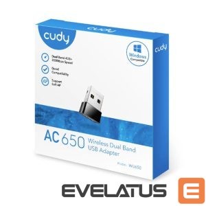 Ruuterid Cudy  WU650 AirNano AC650 Dual Band WiFi USB Adapter Nano Size USB 2.0 Plug and Play Black 