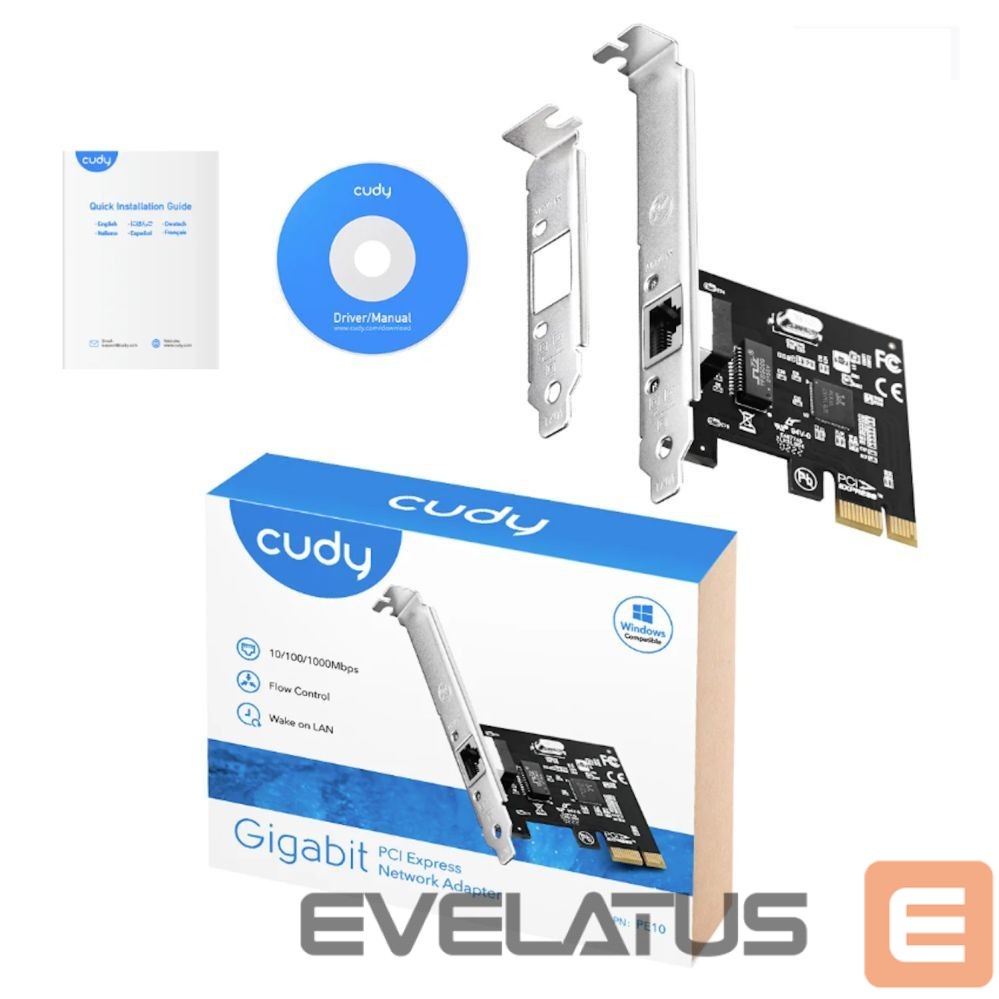 Võrgulülitid Cudy PE10 NetPro Gigabit Ethernet PCIe Adapter Realtek Chipset Auto MDI MDIX Black