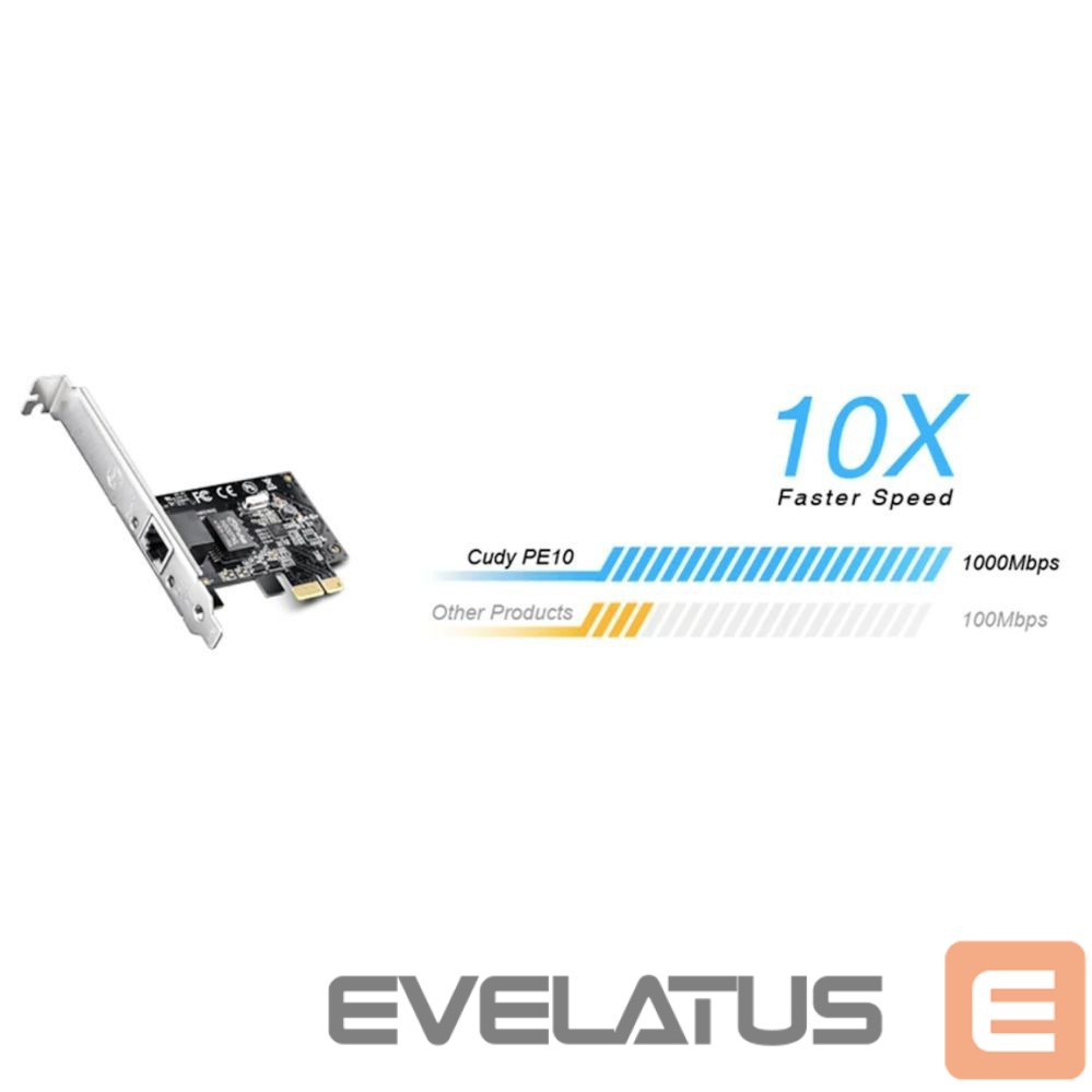 Võrgulülitid Cudy PE10 NetPro Gigabit Ethernet PCIe Adapter Realtek Chipset Auto MDI MDIX Black