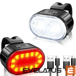 LED taskulamp Elight  LED Bicycle Light Set USB Rechargeable Headlight & Taillight Black