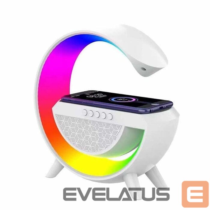 Laualamp Elight G Shape Speaker Lamp with RGB LED lightning & Wireless Smart Device Charger White
